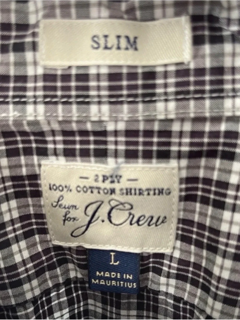 J.CREW Men’s Slim Fit Shirt L 100% Cotton Plaid Plum Maroon Grey Grid Checked